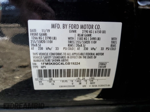 2020 Ford Explorer ST with VIN 1FM5K8GC4LGB19224, listed as a Copart auction lot 54730705 with Not Provided miles and Salvage Title. Bid and sale history available at DreamBid. Image 13.