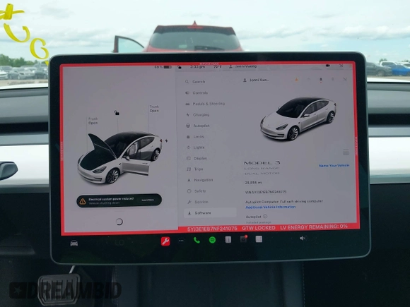 2022 Tesla Model 3 Long Range z VIN 5YJ3E1EB7NF241075, wystawiony jako IAAI lot #42217269 z przebiegiem 28 856 mil mil oraz . Historia ofert i sprzedaży dostępna na DreamBid. Obrazek 18.