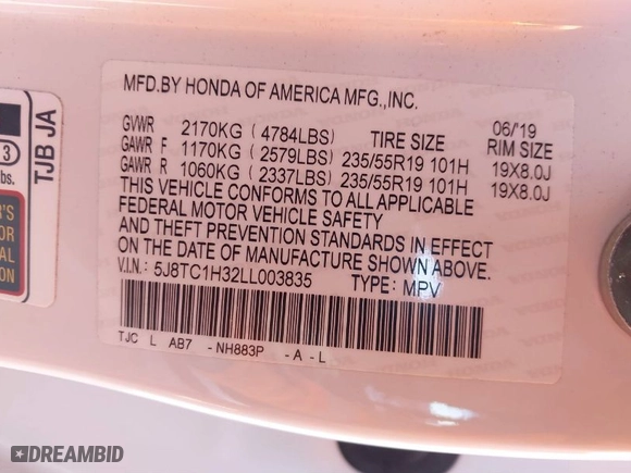 2020 Acura RDX with VIN 5J8TC1H32LL003835, listed as a IAAI auction lot 41475679 with 49,084 mi miles. Bid and sale history available at carsss.com. Image 9.
