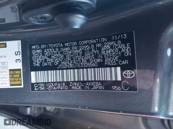2014 Toyota Prius Two with VIN JTDZN3EU1E3325560, listed as a IAAI auction lot 41696494 with 113,620 mi miles and . Bid and sale history available at DreamBid. Image 9.