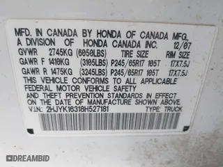 2008 Honda Ridgeline RTX with VIN 2HJYK16318H527181, listed as a IAAI auction lot 41777517 with 231,613 mi miles. Bid and sale history available at carsss.com. Image 9.