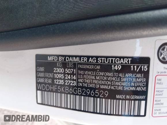 2016 Mercedes-Benz E 350 Sport with VIN WDDHF5KB6GB296529, listed as a IAAI auction lot 41986445 with 112,493 mi miles and . Bid and sale history available at DreamBid. Image 9.