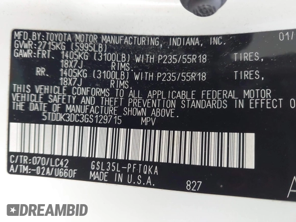 2016 Toyota Sienna Ltd with VIN 5TDDK3DC3GS129715, listed as a IAAI auction lot 40849430 with 138,724 mi miles. Bid and sale history available at carsss.com. Image 9.