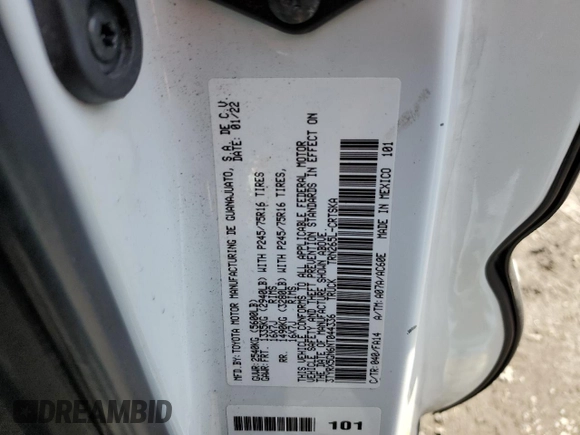 2022 Toyota Tacoma SR с VIN 3TYRX5GN6NT044336, выставлен на аукционе Copart как лот 48828865 с пробегом 53 384 миль миль и Списание • Salvage title. История ставок и продаж доступна на DreamBid. Изображение 12.