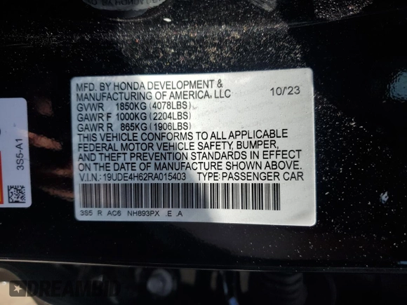 2024 Acura Integra Technology with VIN 19UDE4H62RA015403, listed as a Copart auction lot 60281775 with 14,563 mi miles and Salvage title. Bid and sale history available at DreamBid. Image 12.