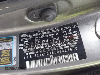 2013 Kia Sorento EX with VIN 5XYKU3A65DG327690, listed as a IAAI auction lot 41968107 with Not provided miles and . Bid and sale history available at DreamBid. Image 9.