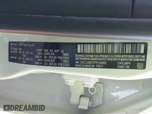 2015 Jeep Renegade Latitude with VIN ZACCJABT7FPC09665, listed as a IAAI auction lot 41801983 with 80,428 mi miles and . Bid and sale history available at DreamBid. Image 9.
