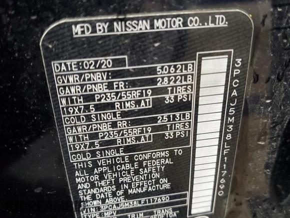 2020 Infiniti QX50 Essential z VIN 3PCAJ5M38LF117690, wystawiony jako Copart lot #53697235 z przebiegiem 88 732 mil mil oraz Szkoda całkowita • Salvage title. Historia ofert i sprzedaży dostępna na DreamBid. Obrazek 15.