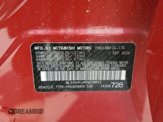 2024 Mitsubishi Mirage ES z VIN ML32AUHJ4RH028833, wystawiony jako Copart lot #59526975 z przebiegiem 7 928 mil mil oraz Czysty tytuł • Clean title. Historia ofert i sprzedaży dostępna na DreamBid. Obrazek 12.
