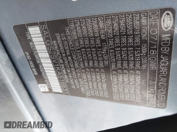 2019 Land Rover Range Rover HSE с VIN SALGS2SV1KA516631, выставлен на аукционе IAAI как лот 41630116 с пробегом 41 840 миль миль и . История ставок и продаж доступна на DreamBid. Изображение 9.