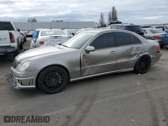2005 Mercedes-Benz E-Class 5.5L AMG with VIN WDBUF76J15A768563, listed as a Copart auction lot 46345505 with 108,947 mi miles and Salvage Title. Bid and sale history available at carsss.com. Image 1.