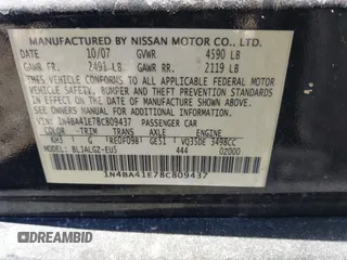 2008 Nissan Maxima 3.5 SL with VIN 1N4BA41E78C809437, listed as a IAAI auction lot 41597986 with 145,748 mi miles. Bid and sale history available at carsss.com. Image 9.