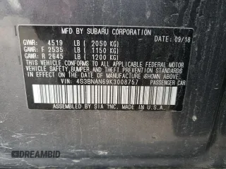 2019 Subaru Legacy Limited with VIN 4S3BNAN69K3008757, listed as a Copart auction lot 67603382 with 64,975 mi miles. Bid and sale history available at carsss.com. Image 13.