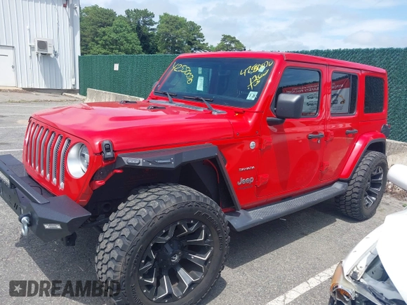 2021 Jeep Wrangler Unlimited Sahara z VIN 1C4HJXEGXMW631033, wystawiony jako IAAI lot #42550070 z przebiegiem 54 429 mil mil oraz . Historia ofert i sprzedaży dostępna na DreamBid. Obrazek 14.