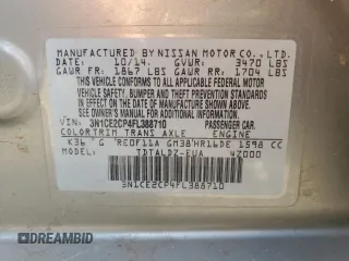 2015 Nissan Note S with VIN 3N1CE2CP4FL388710, listed as a Copart auction lot 53462655 with 93,737 mi miles and Salvage title. Bid and sale history available at DreamBid. Image 12.