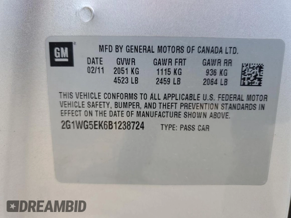 2011 Chevrolet Impala LT Fleet z VIN 2G1WG5EK6B1238724, wystawiony jako Copart lot #52582975 z przebiegiem 172 352 mil mil oraz Szkoda całkowita • Salvage title. Historia ofert i sprzedaży dostępna na DreamBid. Obrazek 12.