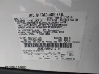 2012 Ford Taurus Limited with VIN 1FAHP2FW7CG119154, listed as a IAAI auction lot 42560166 with 81,429 mi miles and . Bid and sale history available at DreamBid. Image 9.