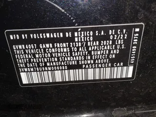 2022 Volkswagen Jetta Sport with VIN 3VWBM7BU9NM006080, listed as a IAAI auction lot 42433645 with Not provided miles and . Bid and sale history available at DreamBid. Image 9.