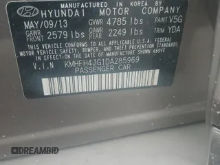 2013 Hyundai Azera z VIN KMHFH4JG1DA285969, wystawiony jako Copart lot #51234205 z przebiegiem 64 342 mil mil oraz Czysty tytuł • Clean title. Historia ofert i sprzedaży dostępna na DreamBid. Obrazek 12.