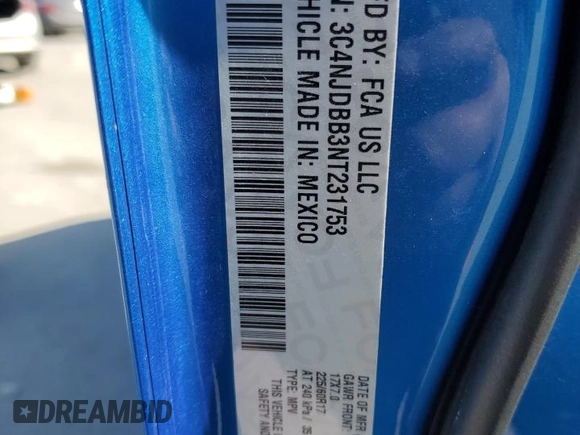 2022 Jeep Compass Latitude with VIN 3C4NJDBB3NT231753, listed as a Copart auction lot 47305435 with 53,864 mi miles and Salvage title. Bid and sale history available at DreamBid. Image 14.