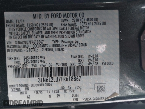 2015 Lincoln MKZ Hybrid z VIN 3LN6L2LU7FR618867, wystawiony jako IAAI lot #42291650 z przebiegiem 109 021 mil mil oraz . Historia ofert i sprzedaży dostępna na DreamBid. Obrazek 9.
