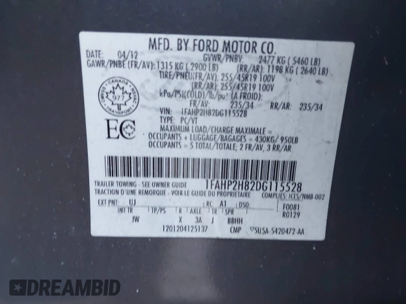 2013 Ford Taurus SEL with VIN 1FAHP2H82DG115528, listed as a IAAI auction lot 41319142 with 153,707 mi miles and . Bid and sale history available at DreamBid. Image 9.