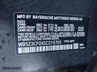 2025 BMW iX xDrive50 with VIN WB523CF0XSCS15701, listed as a IAAI auction lot 41049829 with 5,337 mi miles. Bid and sale history available at carsss.com. Image 9.