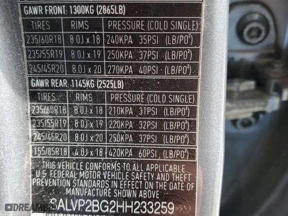 2017 Land Rover Range Rover Evoque SE with VIN SALVP2BG2HH233259, listed as a Copart auction lot 49039545 with NaN miles and Clean Title. Bid and sale history available at carsss.com. Image 13.
