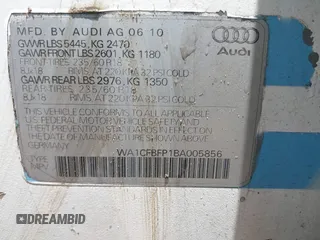 2011 Audi Q5 with VIN WA1CFBFP1BA005856, listed as a IAAI auction lot 42530858 with 162,384 mi miles and . Bid and sale history available at DreamBid. Image 9.