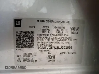 2020 Chevrolet Traverse LT Cloth с VIN 1GNEVGKW2LJ201566, выставлен на аукционе Copart как лот 55204435 с пробегом 85 944 миль миль и На запчасти • Non repairable. История ставок и продаж доступна на DreamBid. Изображение 14.