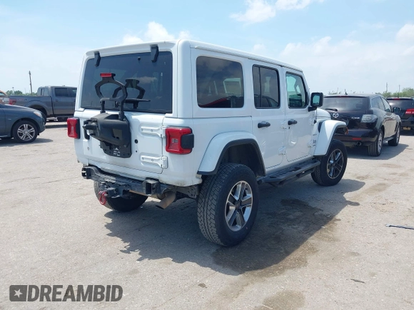2018 Jeep Wrangler Unlimited Sahara z VIN 1C4HJXEG0JW245118, wystawiony jako IAAI lot #42066614 z przebiegiem 83 743 mil mil oraz . Historia ofert i sprzedaży dostępna na DreamBid. Obrazek 4.