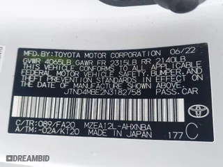 2022 Toyota Corolla Hatchback SE with VIN JTND4MBE2N3182758, listed as a IAAI auction lot 41851230 with 13,471 mi miles. Bid and sale history available at carsss.com. Image 9.