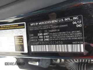 2017 Mercedes-Benz C 300 with VIN 55SWF4JB0HU223456, listed as a IAAI auction lot 42571335 with 73,673 mi miles and . Bid and sale history available at DreamBid. Image 9.
