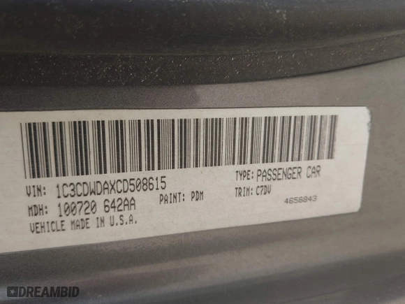 2012 Dodge Caliber SXT with VIN 1C3CDWDAXCD508615, listed as a IAAI auction lot 42091581 with 62,266 mi miles. Bid and sale history available at carsss.com. Image 9.