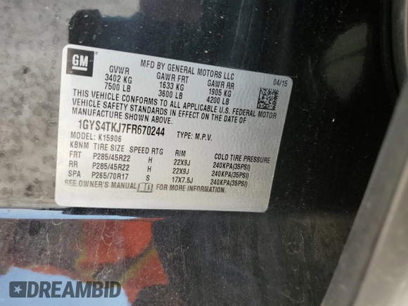 2015 Cadillac Escalade ESV Premium z VIN 1GYS4TKJ7FR670244, wystawiony jako Copart lot #52977395 z przebiegiem 155 985 mil mil oraz Szkoda całkowita • Salvage title. Historia ofert i sprzedaży dostępna na DreamBid. Obrazek 14.