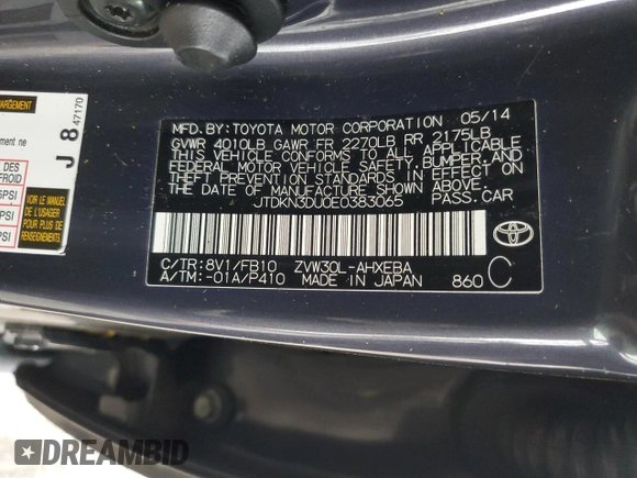 2014 Toyota Prius Four z VIN JTDKN3DU0E0383065, wystawiony jako Copart lot #49497845 z przebiegiem 115 191 mil mil oraz Szkoda całkowita • Salvage title. Historia ofert i sprzedaży dostępna na DreamBid. Obrazek 12.