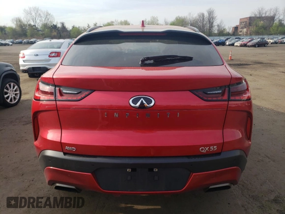 2023 Infiniti QX55 Sensory with VIN 3PCAJ5LR0PF114889, listed as a Copart auction lot 54241355 with 32,363 mi miles and Salvage Title. Bid and sale history available at DreamBid. Image 6.