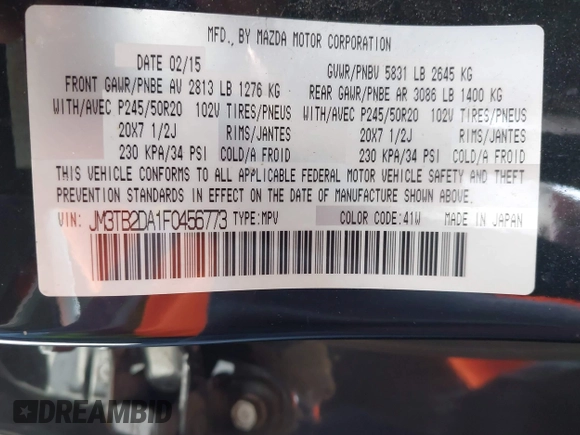 2015 Mazda CX-9 Grand Touring z VIN JM3TB2DA1F0456773, wystawiony jako IAAI lot #42257555 z przebiegiem 152 890 mil mil oraz . Historia ofert i sprzedaży dostępna na DreamBid. Obrazek 9.