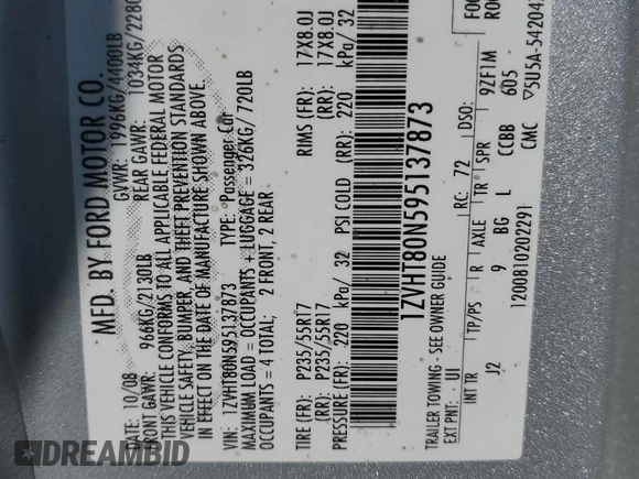 2009 Ford Mustang z VIN 1ZVHT80N595137873, wystawiony jako Copart lot #60161505 z przebiegiem Nie podano mil oraz Szkoda całkowita • Salvage title. Historia ofert i sprzedaży dostępna na DreamBid. Obrazek 12.