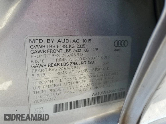 2016 Audi allroad Premium Plus with VIN WA1UFAFL2GA013239, listed as a Copart auction lot 74815044 with 75,274 mi miles and Salvage Title. Bid and sale history available at carsss.com. Image 12.