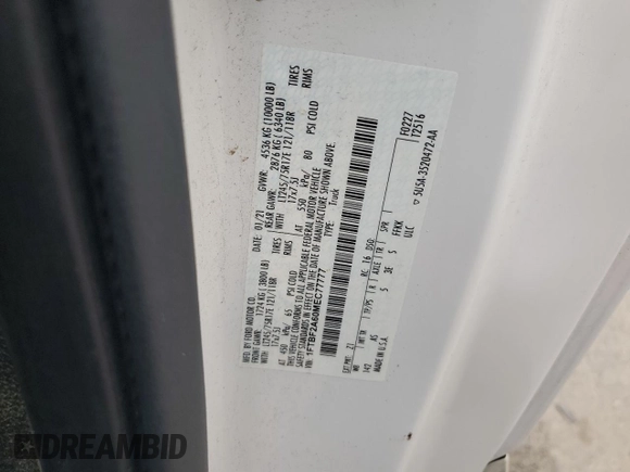 2021 Ford F-250 XL with VIN 1FTBF2A60MEC77777, listed as a Copart auction lot 59657405 with 123,103 mi miles and Salvage title. Bid and sale history available at DreamBid. Image 12.