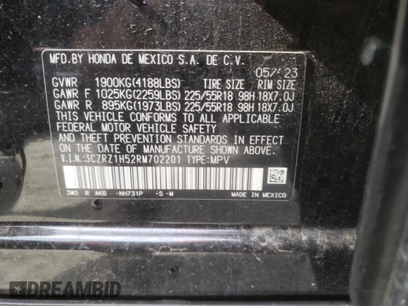2024 Honda HR-V Sport z VIN 3CZRZ1H52RM702201, wystawiony jako Copart lot #45372645 z przebiegiem 23 284 mil mil oraz Szkoda całkowita • Salvage title. Historia ofert i sprzedaży dostępna na DreamBid. Obrazek 13.