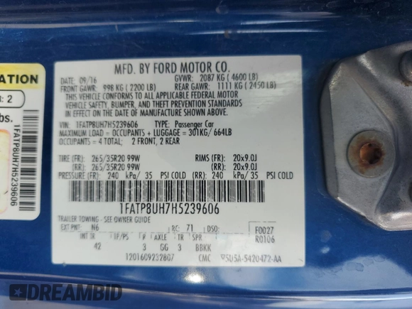2017 Ford Mustang EcoBoost Premium with VIN 1FATP8UH7H5239606, listed as a Copart auction lot 48548935 with 139,162 mi miles and Salvage title. Bid and sale history available at DreamBid. Image 12.