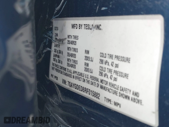 2024 Tesla Model Y с VIN 7SAYGDED8RF015882, выставлен на аукционе IAAI как лот 42202963 с пробегом 10 597 миль миль и . История ставок и продаж доступна на DreamBid. Изображение 9.