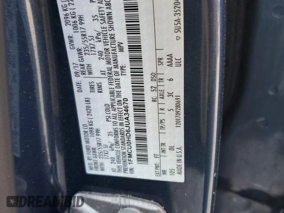 2018 Ford Escape SEL with VIN 1FMCU0HD6JUA34670, listed as a Copart auction lot 75878753 with 67,459 mi miles and Salvage Title. Bid and sale history available at carsss.com. Image 16.
