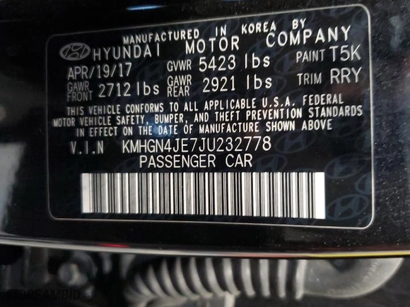 2018 Genesis G80 3.8L with VIN KMHGN4JE7JU232778, listed as a Copart auction lot 77440294 with 71,623 mi miles and Non Repairable. Bid and sale history available at carsss.com. Image 13.