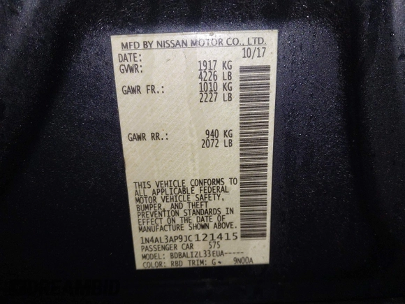 2018 Nissan Altima SR with VIN 1N4AL3AP9JC121415, listed as a IAAI auction lot 41528034 with 136,793 mi miles and . Bid and sale history available at carsss.com. Image 9.