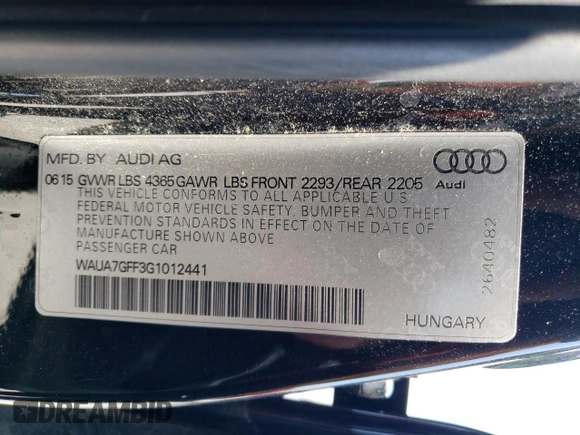 2016 Audi A3 1.8T Premium with VIN WAUA7GFF3G1012441, listed as a Copart auction lot 60298373 with 65,739 mi miles. Bid and sale history available at carsss.com. Image 12.