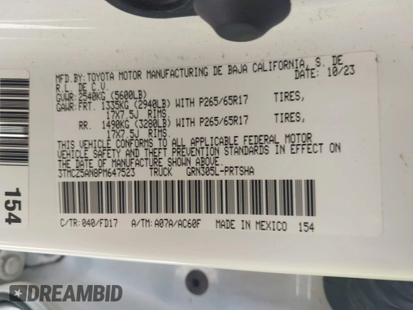 2023 Toyota Tacoma SR с VIN 3TMCZ5AN8PM647523, выставлен на аукционе IAAI как лот 41887896 с пробегом 17 864 миль миль и . История ставок и продаж доступна на DreamBid. Изображение 9.