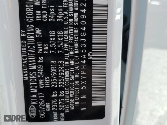 2018 Kia Sorento EX with VIN 5XYPH4A53JG409422, listed as a Copart auction lot 53042375 with 89,345 mi miles and Non repairable. Bid and sale history available at DreamBid. Image 14.